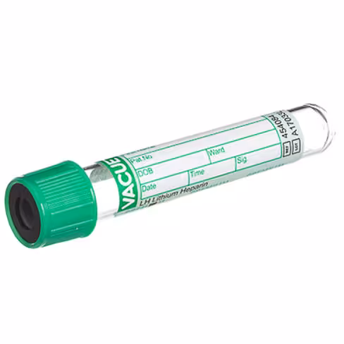 Tube VACUETTE hl 4 ml héparine de lithium 75 x 13 mm bouchon vissant vert bague noire x 24 racks de 50