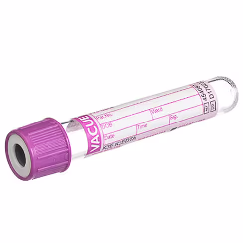 Tube VACUETTE edta k3 2ml 75 x 13 mm bouchon lavande - bague blanche étiquette papier x 24 racks de 50