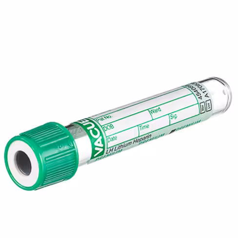 Tube VACUETTE hl 2 ml héparine lithium pédiatrique 75 x 13 mm bouchon vissant vert bague blanche x 24 racks 50