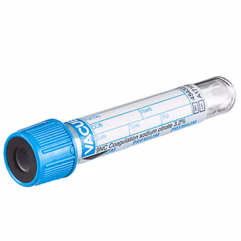 Tube VACUETTE 9 nc 3,5 ml citr sod 3,2 % double paroi 75 x 13 mm bouch vissant bleu clair étiq papier x 24 racks 50