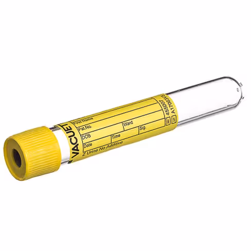 Tube VACUETTE urine 10,5 ml z ss add fd rond 100x16 mm bouchon non vissant jaune bague jaune étiq papier x 24 racks