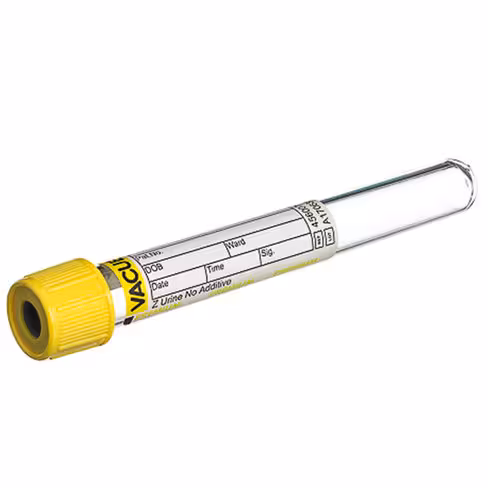 Tube VACUETTE 6 ml z urine sans additif fond rond 13 x 100 mm bouchon vissant jaune bague jaune x 24 racks de 50