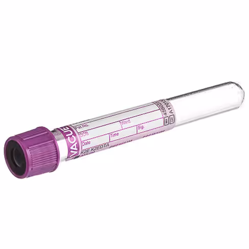 Tube VACUETTE edta k2 6ml 13x100 mm bouchon vissant lavande bague noire étiquette papier x 24 racks de 50