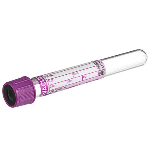 Tube VACUETTE edta k2 6ml 13x100 mm bouchon vissant lavande bague noire étiquette papier x 24 racks de 50