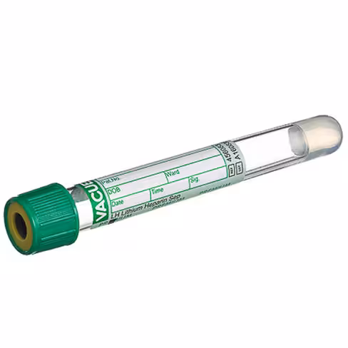 Tube VACUETTE 5 ml lh héparine de lithium sep 13 x 100 mm bouchon vissant vert bague jaune x 24 racks de 50