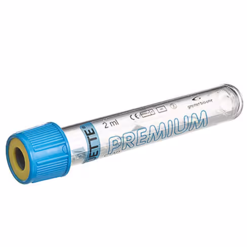 Tube VACUETTE ctad 2 ml citrate sod double paroi 13x75 mm bouchon vissant bleu bague jaune étiq transp x 24 racks 50