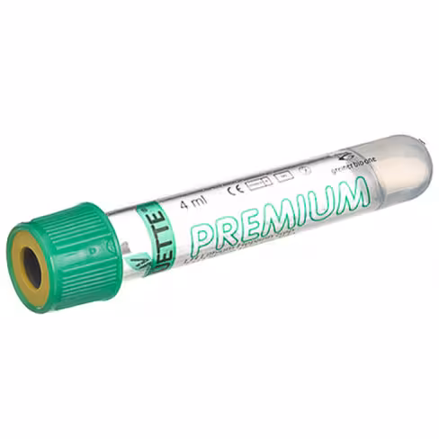 Tube VACUETTE hl 3,5 ml héparine lithium av gel étiq transp 13x75 mm bouchon vissant vert bague jaune x 24 racks 50
