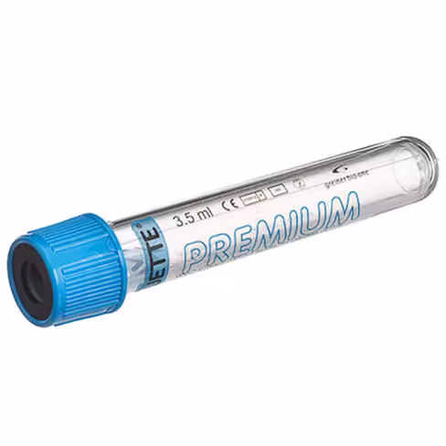 Tube VACUETTE 9 nc 3,5 ml citrate sodium 3,2% double paroi 13x75 mm bouchon vissant bleu étiq transp x 24 racks 50
