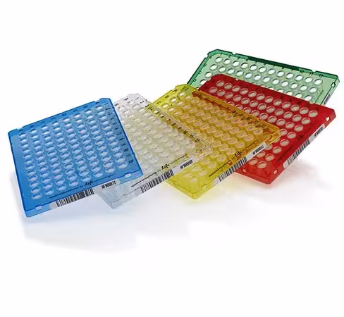 Plaque MICROAMP enduraplate optique code barre coloris assortis 96 puits x 5