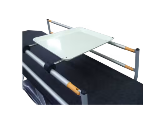 Plateau repas fixé sur barrières pour tous les brancards