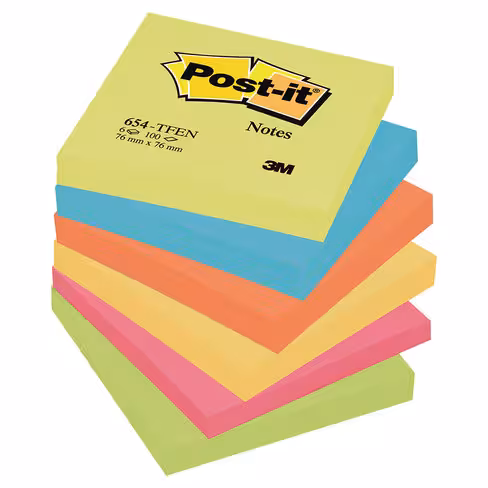 Notes Post-it - 76 x 76 mm - Energie - repositionnable 6 blocs de 100 feuilles