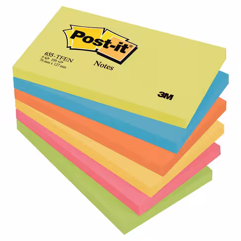 Notes Post-it - 76 x 127 mm - Energie - repositionnable 6 blocs de 100 feuilles