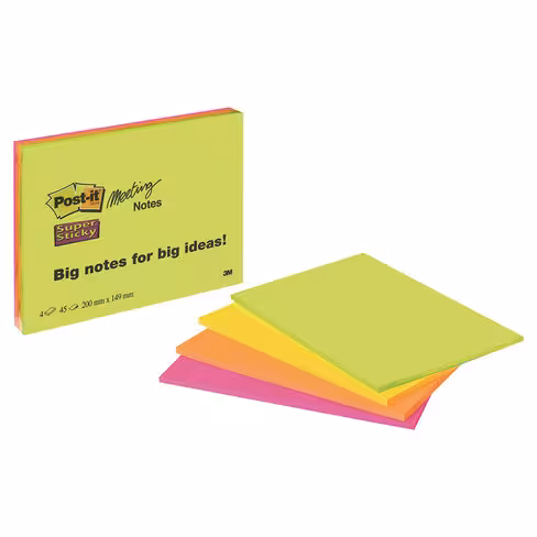 Note Post-it Super Sticky - 152 x 203 mm - coloris assortis - 4 blocs de 45 feuilles