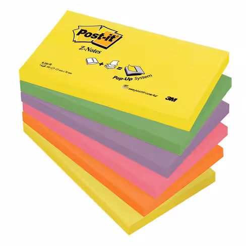 Z-Notes Post-it - 76 x 127 mm - coloris assortis - 6 recharges x 100 feuilles