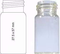 Flacon 24 ml à visser N 20 22,7 mm x 86 mm transparent fond plat x 100