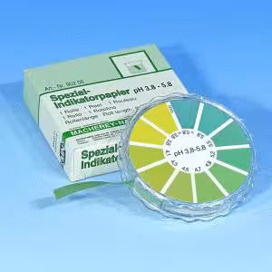 Papier indicateur spécial pH 3,8-5,8, rouleau de 5 m x 7 mm, quantité de commande minimum 5 pièces