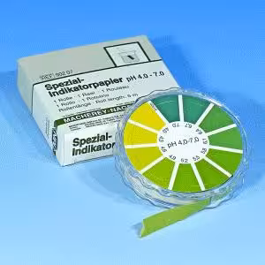 Papier indicateur spécial pH 4,0-7,0, rouleau de 5 m x 7 mm, quantité de commande minimum 5 pièces
