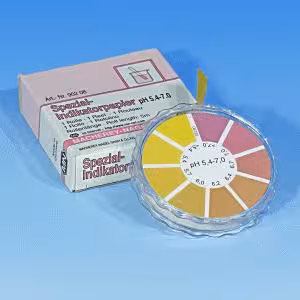 Papier indicateur spécial pH 5,4-7,0, rouleau de 5 m x 7 mm, quantité de commande minimum 5 pièces