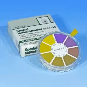 Papier indicateur spécial pH 5,5-9,0, rouleau de 5 m x 7 mm, quantité de commande minimum 5 pièces