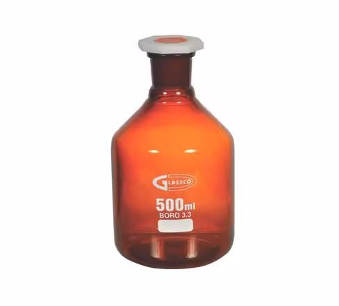 Flacon en verre ambré pour réactif, col étroit avec bouchon en PP, 1000 ml, GLASSCO