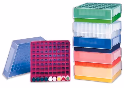 Cryoboîte coloris assortis pour 81 tubes 130 x 130 x 47 mm x 5