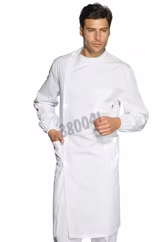 Blouse médicale blanche coton mixte manches longues poignets tricots taille XL