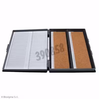 Boîte ABS pour 100 lames de microscopie 26 x 76 mm logo biohazard