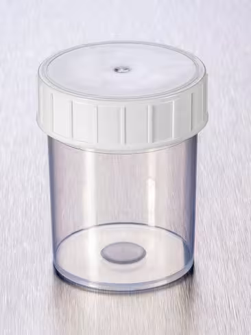 Pot droit 125 ml PP 74 x 52mm sterile, bouchon à vis blanc assemblé x 380