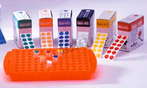 Etiquette tough-spots 9,5 mm coloris assortis en rouleau x 5000