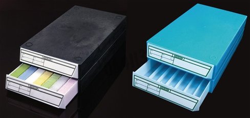 Tiroir à cassette d histologie vert marbre avec étiquettes x 2