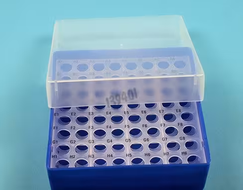 Cryoboîte pour 64 tubes Ø 11 mm bleu fluo hauteur 52 mm