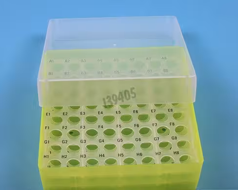 Cryoboîte pour 64 tubes de 11 mm jaune fluo h 52 mm