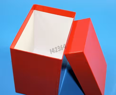 Boîte rouge carton longue sans compartiment dim 148 x 287 x 128 mm