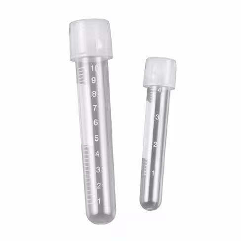 Tube PP 14ml 17x100 mm fond rond cap à vis double position stérile rack x 10x 50