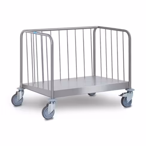 Chariot porte-assiettes bas inox - pour 150 à 200 assiettes Ø 26 cm avec grille et housse