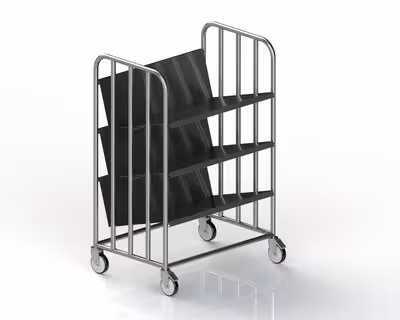 Chariot porte-assiettes 3 niveaux - inox - avec tôle inclinée