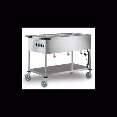 Chariot bain-marie inox - 3 bacs
