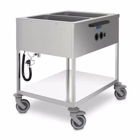Chariot bain-marie inox 2 bacs - commande latérale