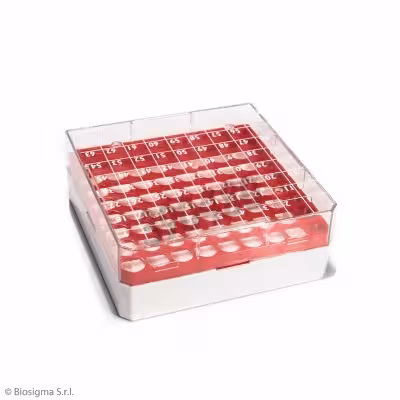 Boîte cryogen box 81 PC 132 x 132 mm pour cryotubes 1,2 et 2 ml rouge