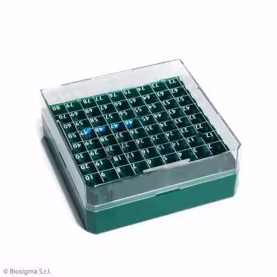 Boîte cryogen box 100 PC 132 x 132 mm pour 100 cryotubes 1,2 et 2 ml vert