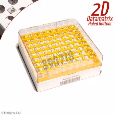 Boîte cryogen 2D PC 132 x 132 mm pour 81 cryotubes 2 ml jaune