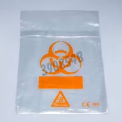 Sacs de transport double poche biohazard 16 x 16 x 23 cm transparent x 1000