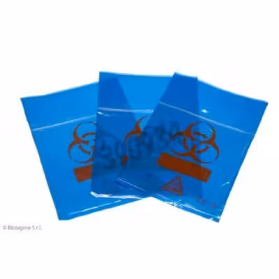 Sacs de transport double poche biohazard 16 x 16 x 23 cm bleu x 1000