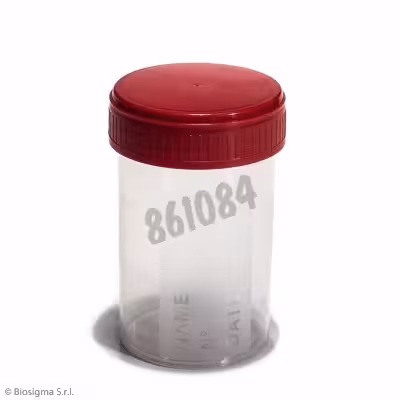 Pot de prélèvement urine PP 60 ml bouchon rouge emballage individuel stérile x 500