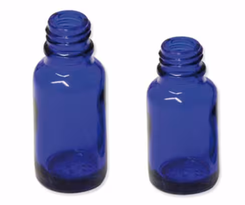 Flacon à vis din18 verre bleu cobalt 10 ml Ø 25 mm h 58mm x 192