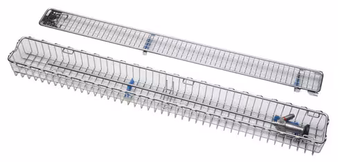 Container de stérilisation optique, panier inox autoclavable livré avec base, couvercle, cales, L. utile sup. 35 cm