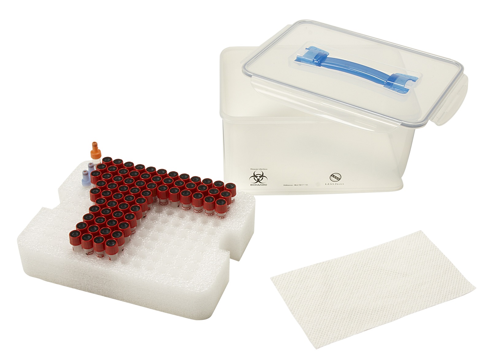 Boîte Multibox étanche rigide 305 x 230 x 150 mm + portoir 150 tubes + absorbant