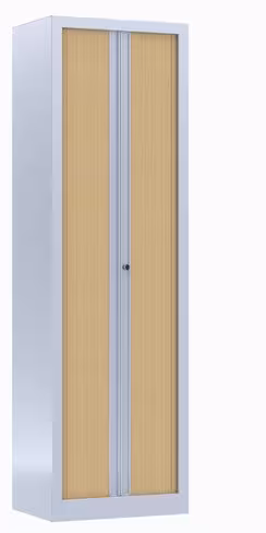 Vestiaire métallique Etic - h. 198 x l. 60 cm - décor bois - fermeture rideaux - 1 serrure - 1 tablette noire
