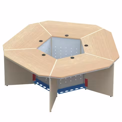 Ilot Ergo 609 + écran posé - 5 places - Ø 215 cm - pieds panneaux - taille 6