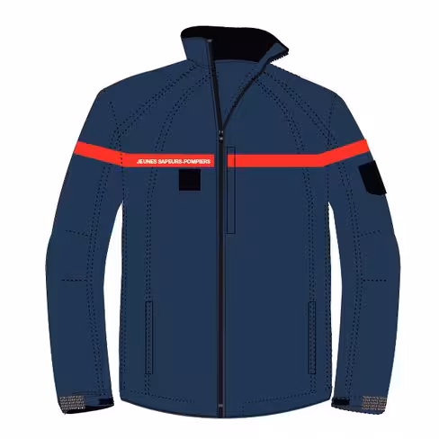 Blouson coupe-vent marine - Softshell - bande rouge broderie blanche JEUNES SAPEURS POMPIERS